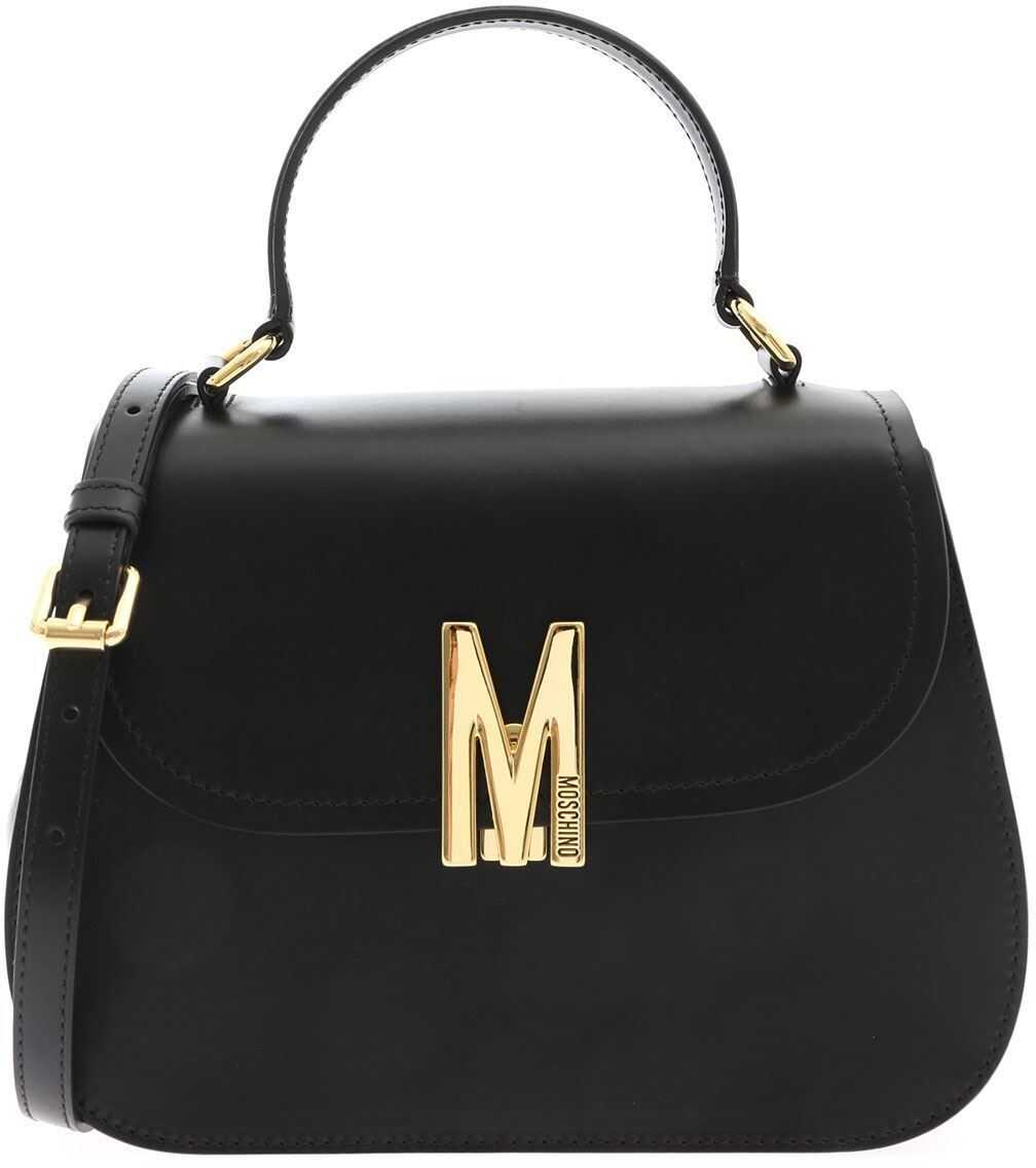 Moschino M Logo Fastening Handbag In Black Black