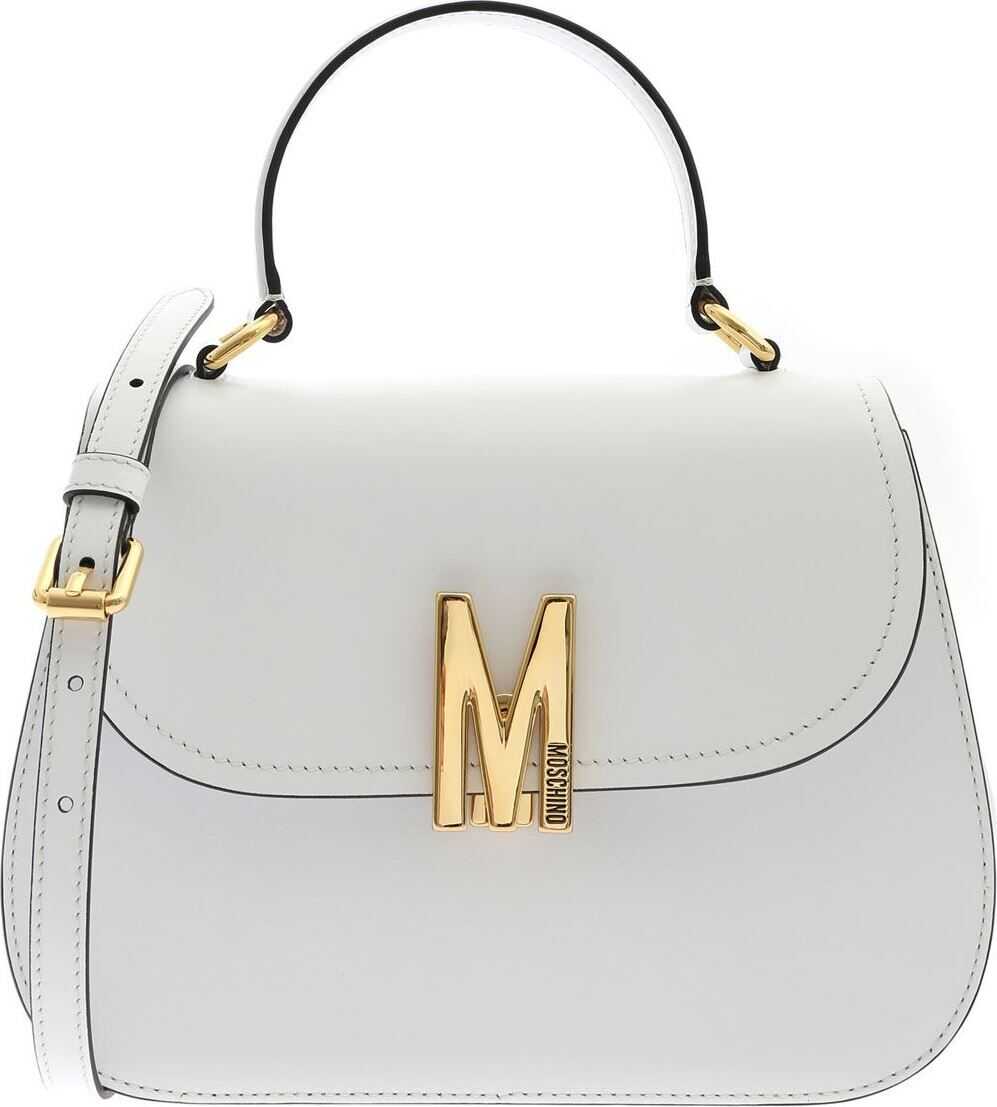 Moschino M Logo Fastening Handbag In White White