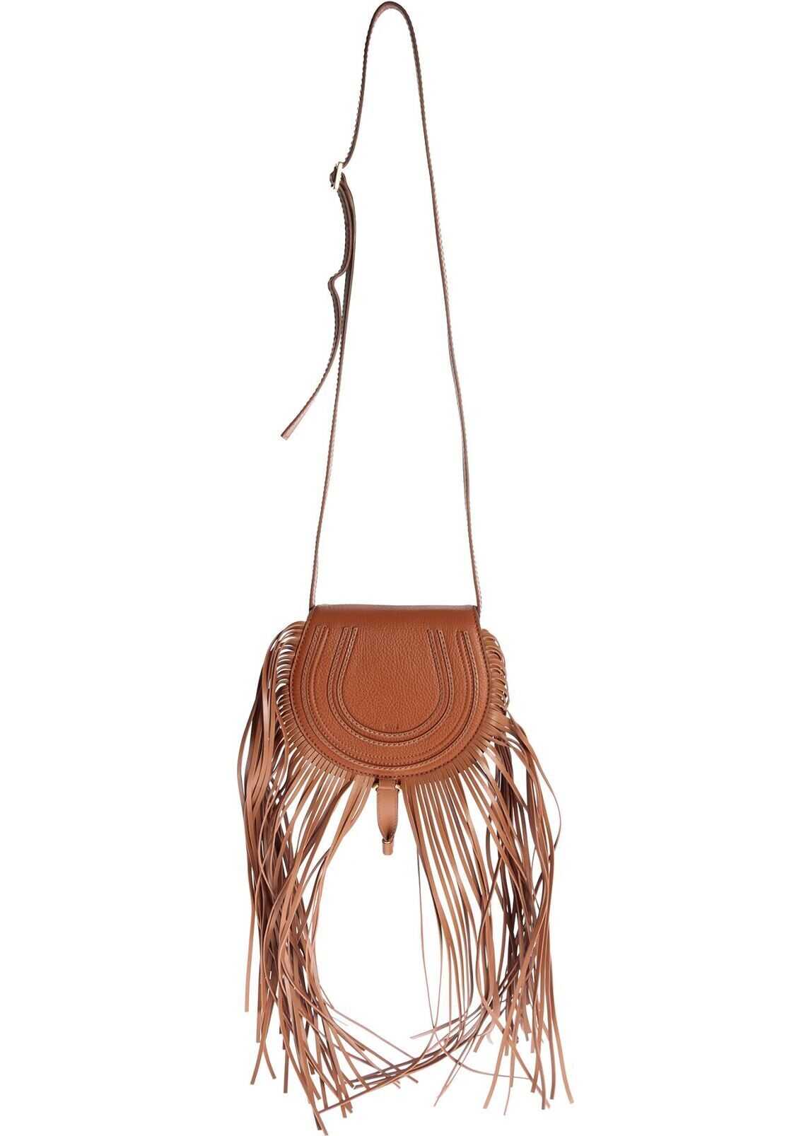 Chloe Mini Marcie Bag With Fringes In Tan Color Camel