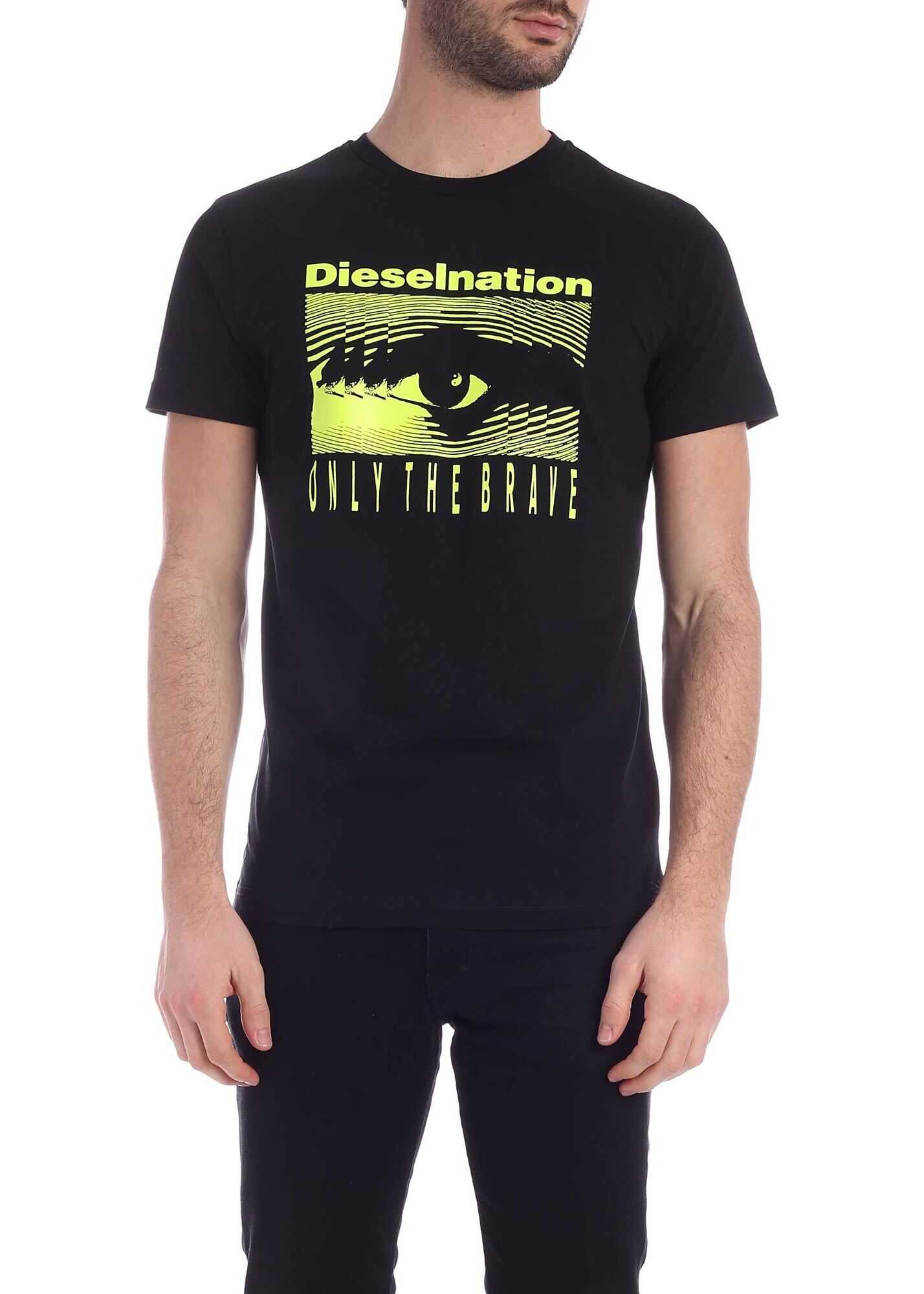 Diesel Diego J4 T-Shirt In Black And Neon Yellow Black