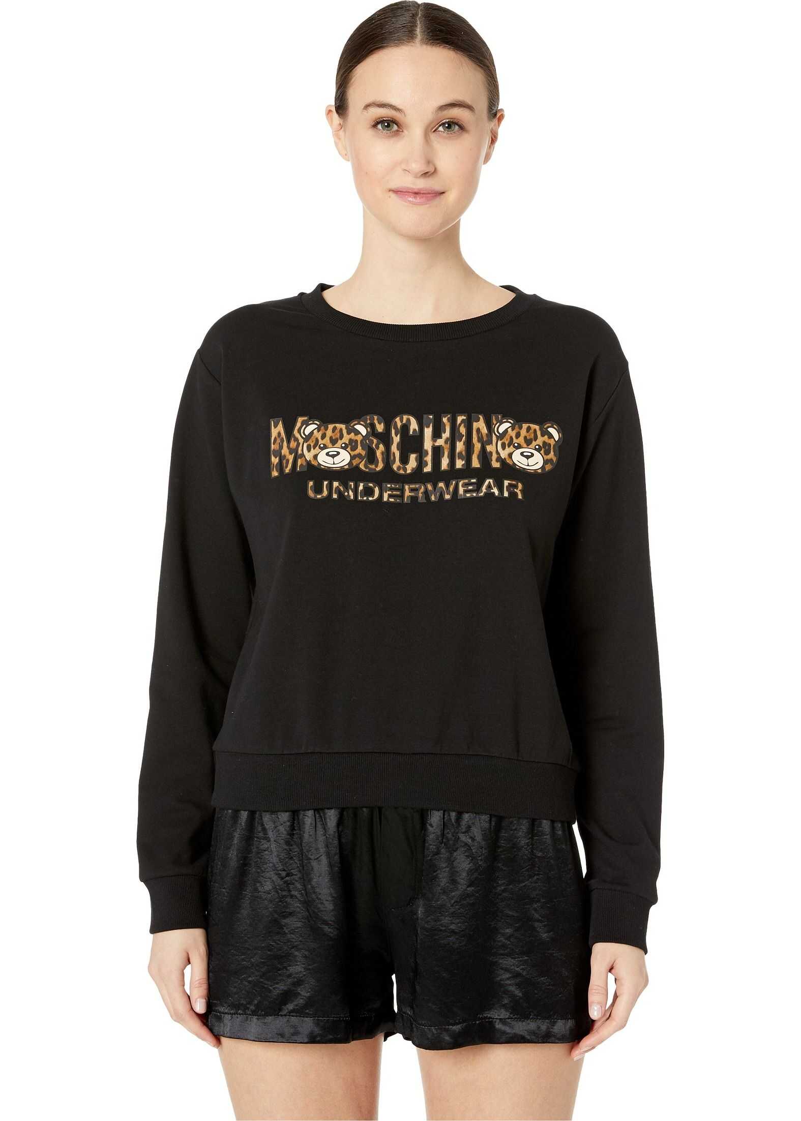 Moschino Cotton Fleece Sweatshirt w/ Tiger Teddy Bear Lettering Black