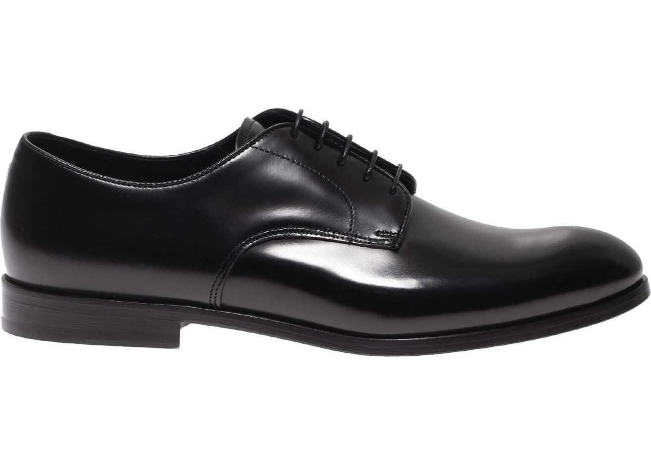 Doucal's Derby Shoes In Black Brushed Leather Gold