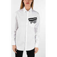 Camasi casual Spread Collar Shirt with Printed Logo Femei
