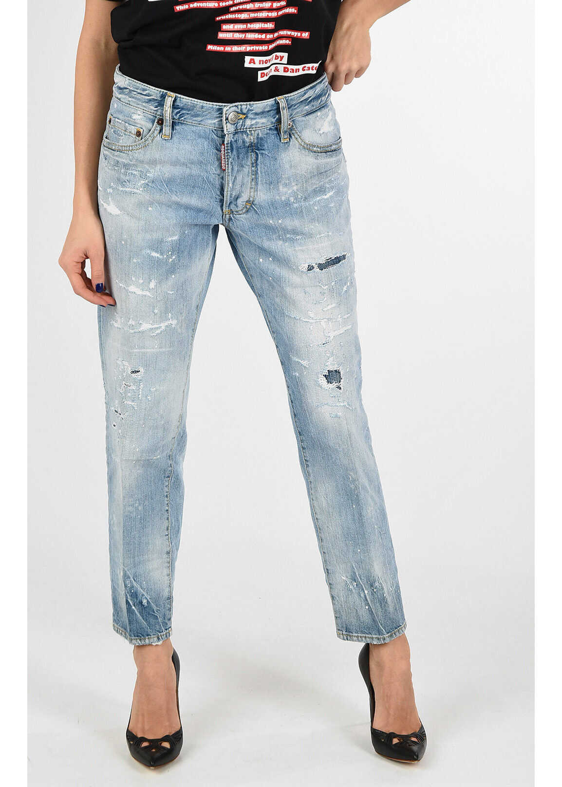 Blug DSQUARED2 17cm Distressed BOYFRIEND Jeans BLUE