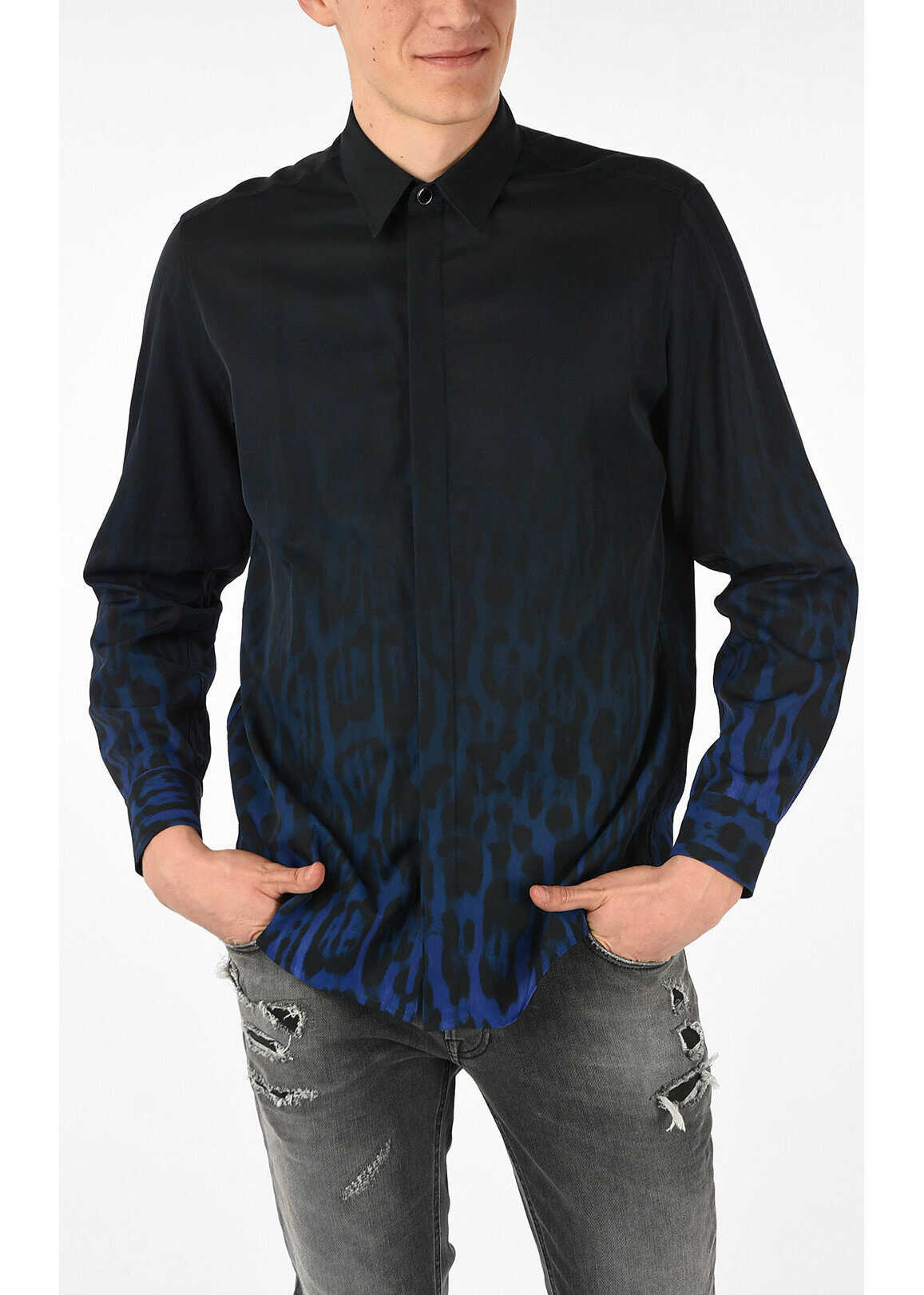 Camasa Just Cavalli Animal Printed Hidden Closure Shirt BLUE