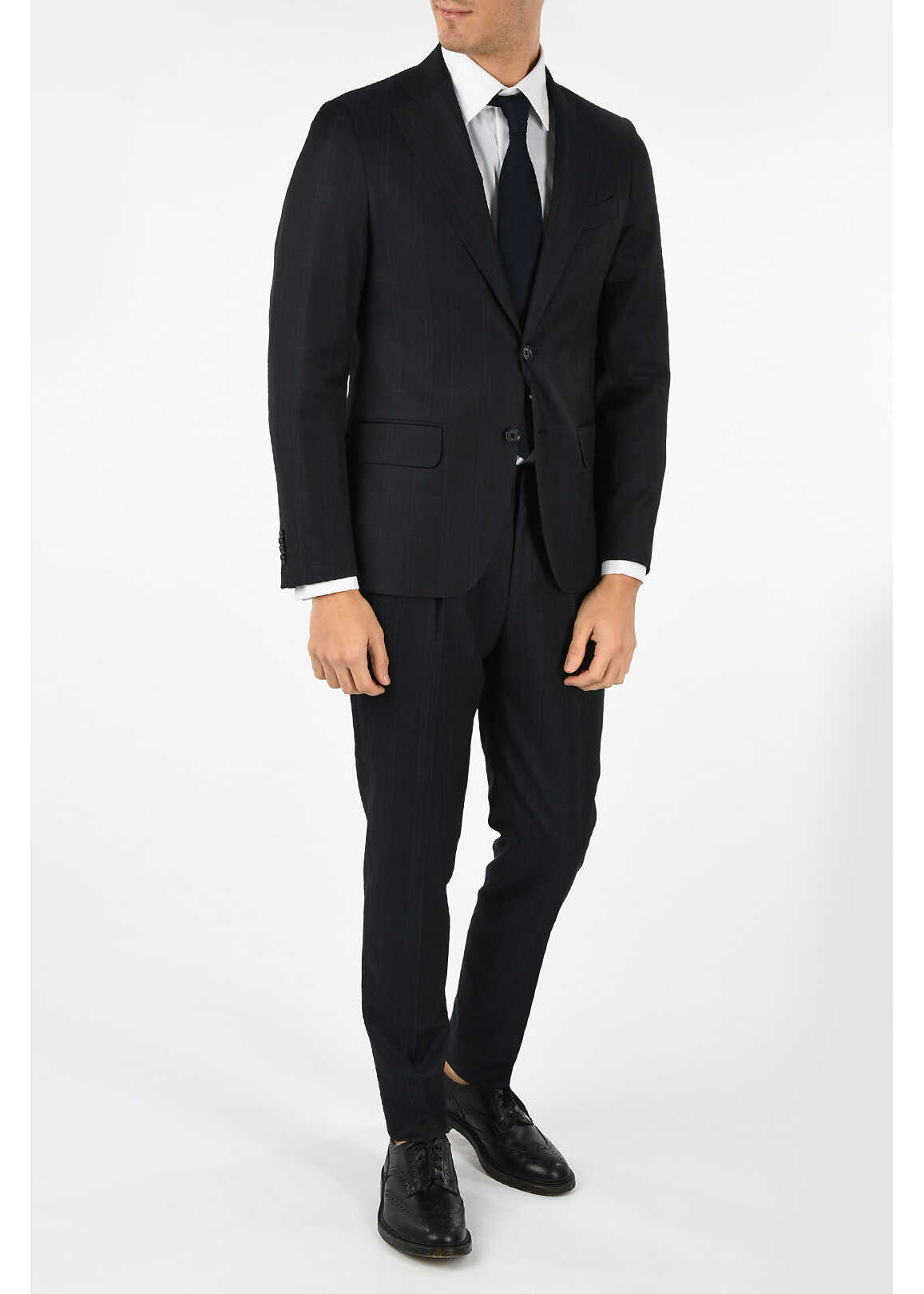 CORNELIANI CC COLLECTION tartan RETAILORED virgin wool drop 7 r 2-butto BLUE
