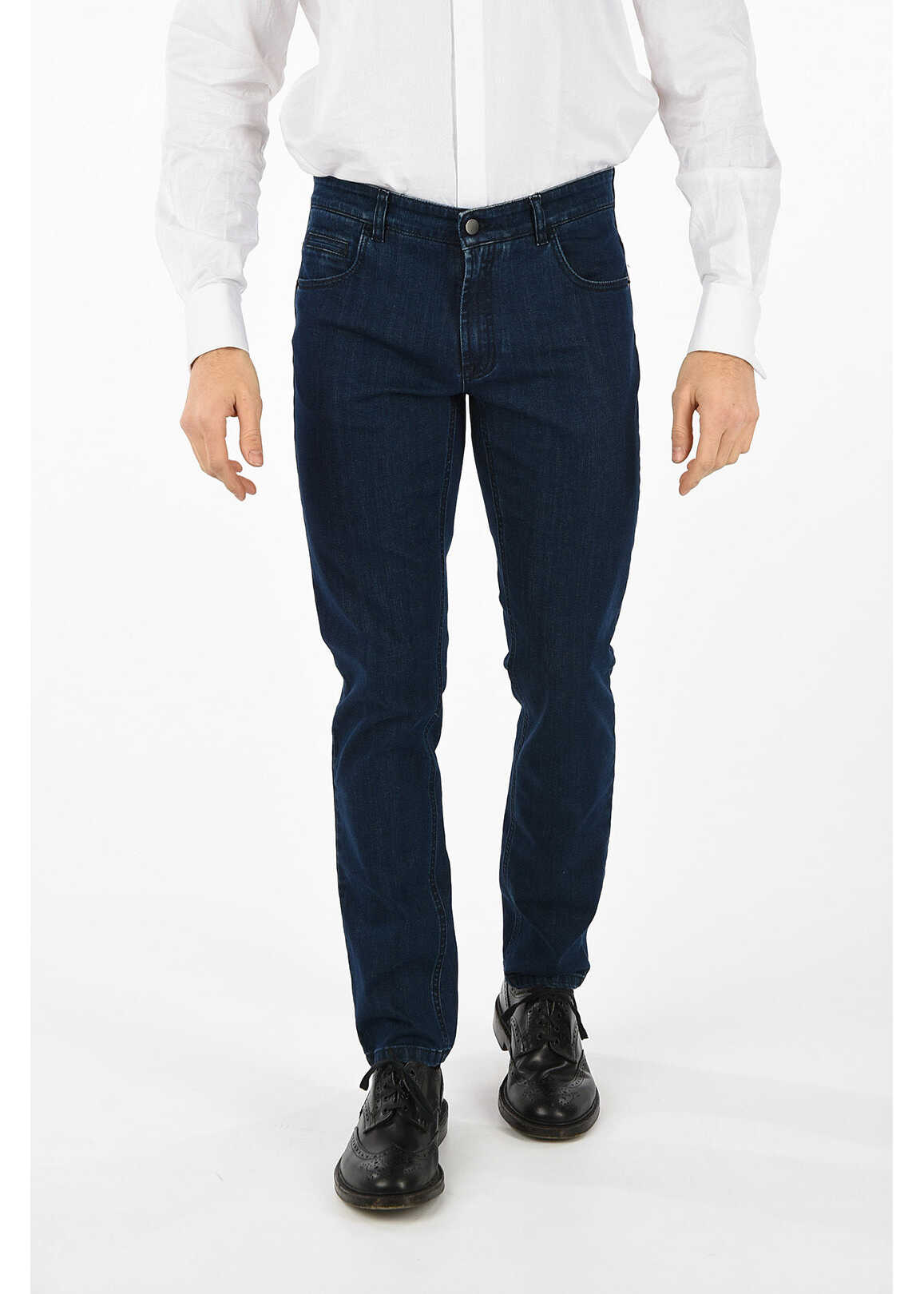 Blug CORNELIANI CC COLLECTION 17cm denim stretch GULF straight fit jeans BLUE