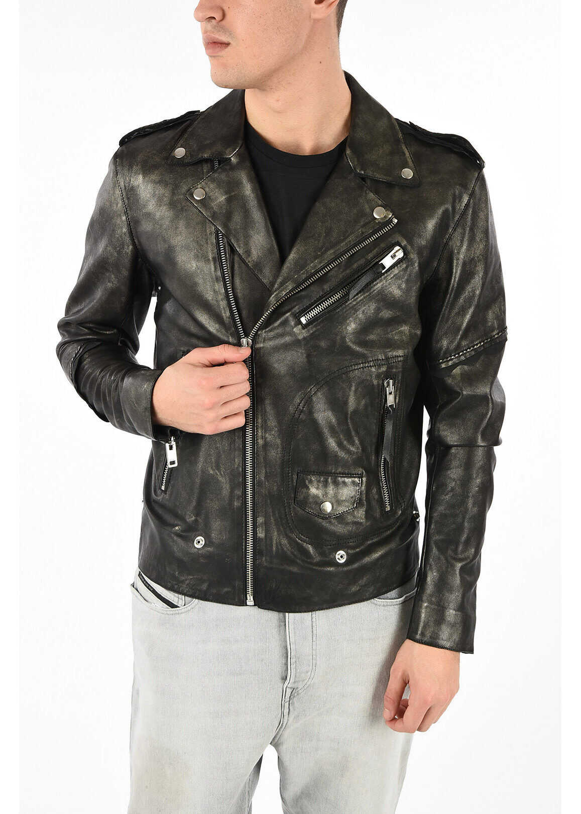 Diesel Leather Vintage Effect L-INGRAN Jacket BLACK