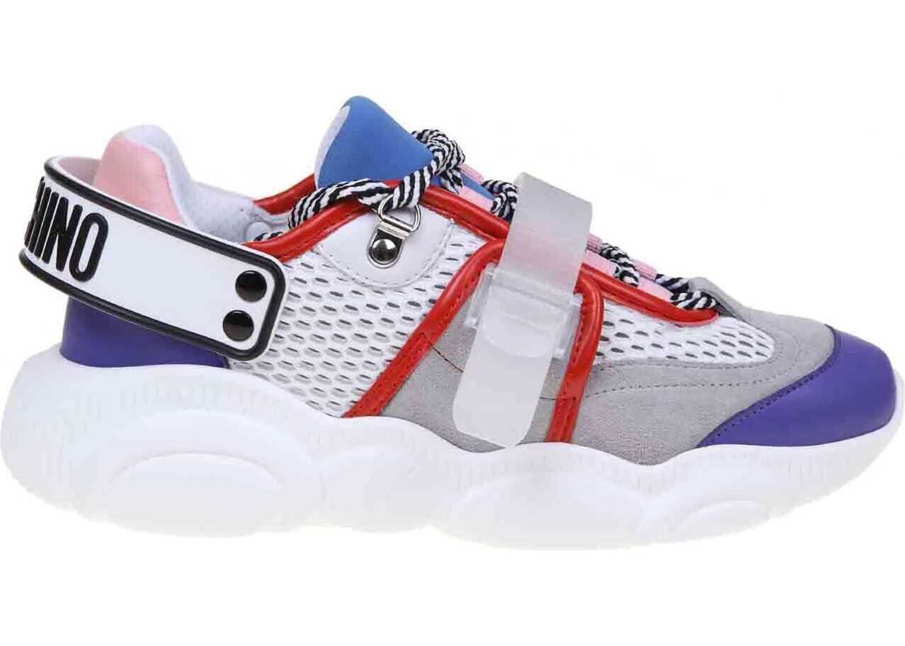 Moschino Teddy Run Sneakers In White And Purple Multi