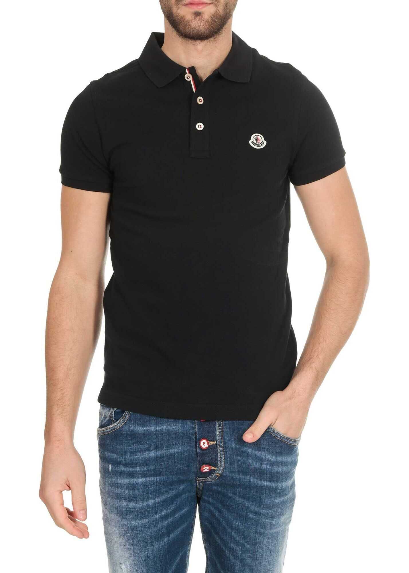 Moncler Polo Shirt In Dark Blue With Logo Patch Blue