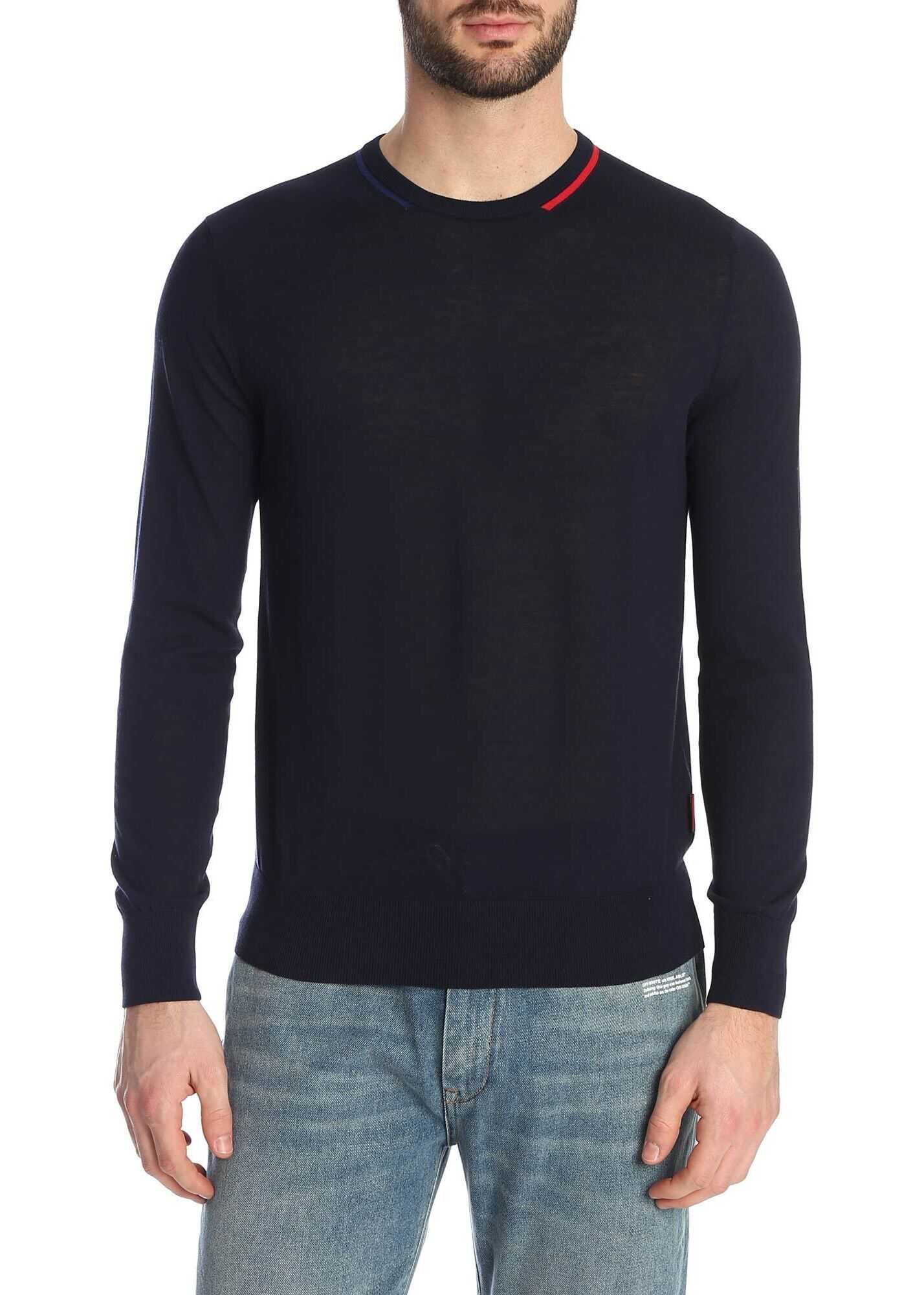Moncler Sweater In Dark Blue With Inlay On The Neck Blue