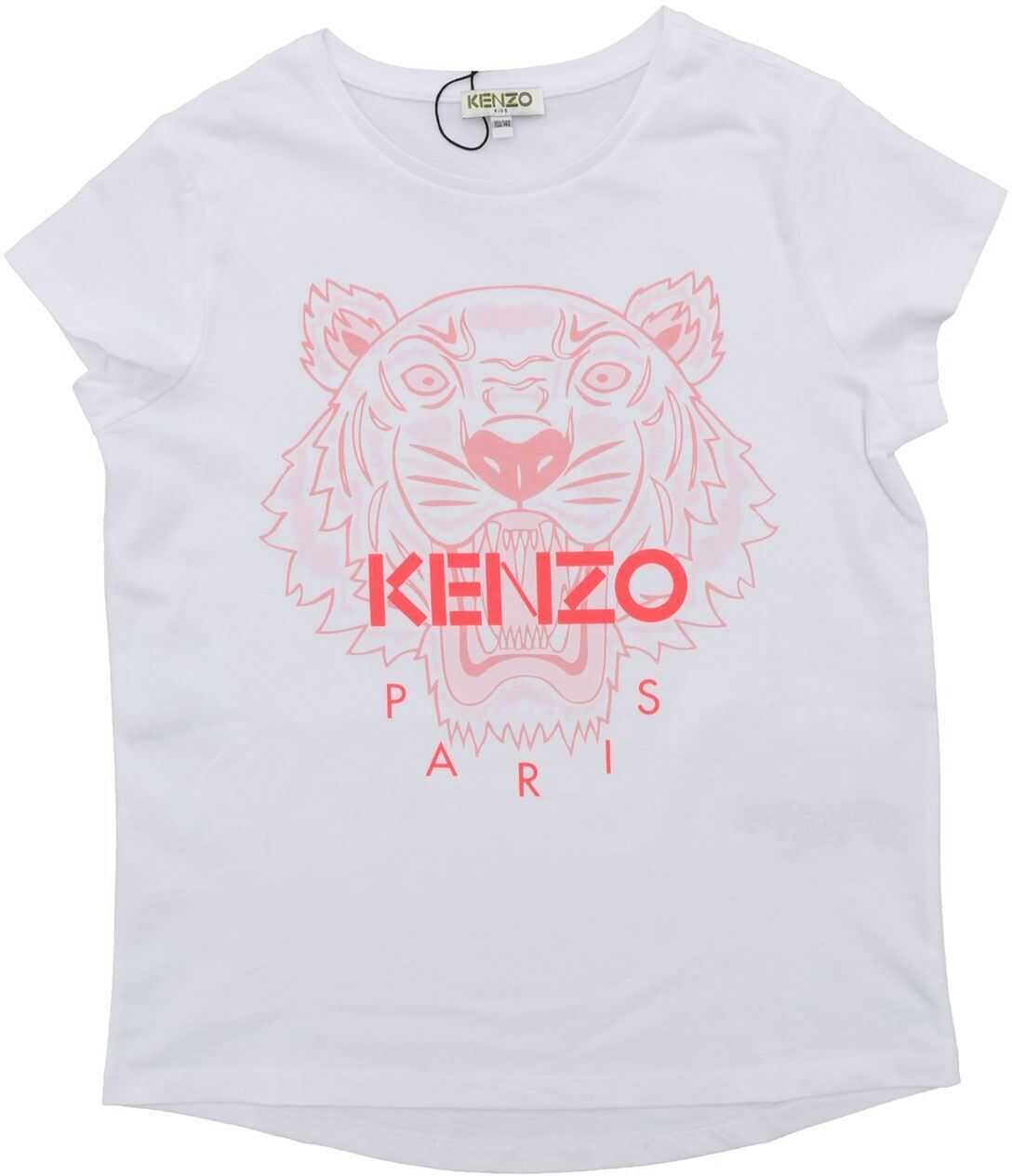 Kenzo Tiger Print T-Shirt In White And Pink White