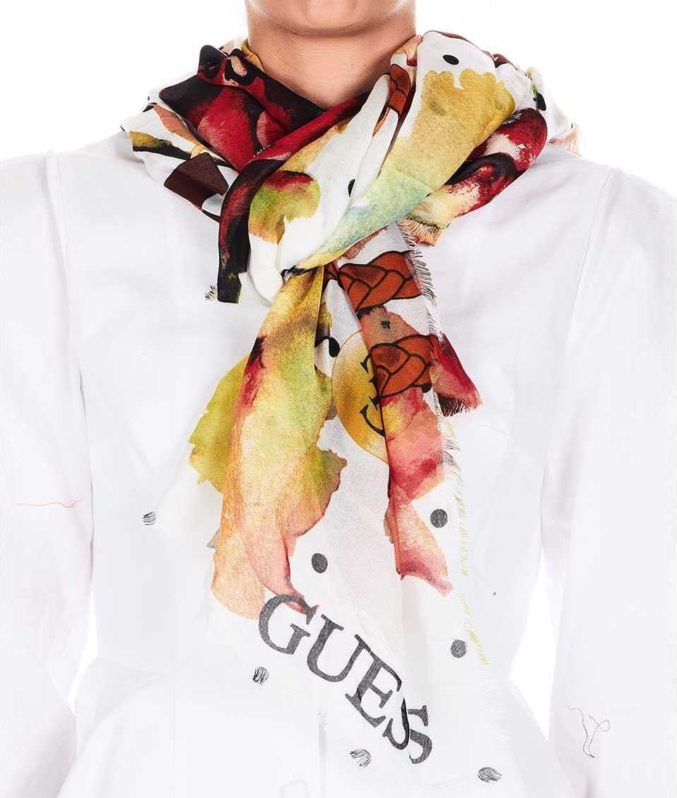 GUESS Lightweight scarf with floral print Red