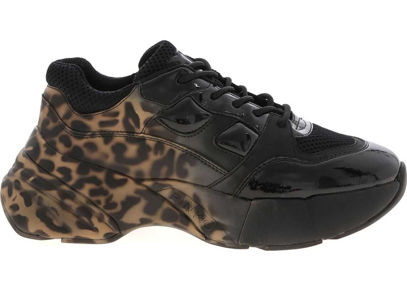 Pinko Rubino Animalier Sneakers In Black Black