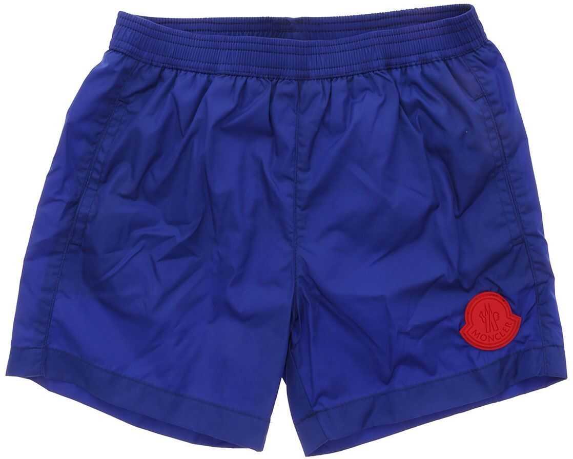 Moncler Kids Logo Swim Trunks In Blue Blue