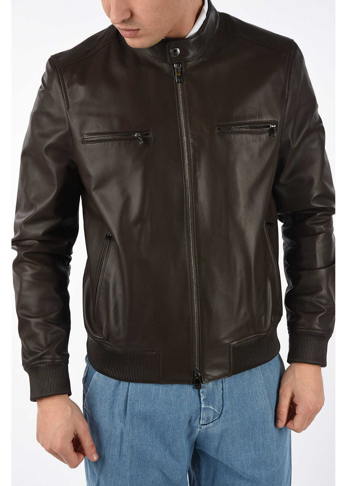 CORNELIANI ID Leather Biker Jacket BROWN