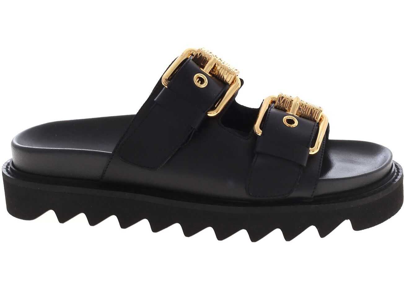 Branded Buckles Sandals In Black
