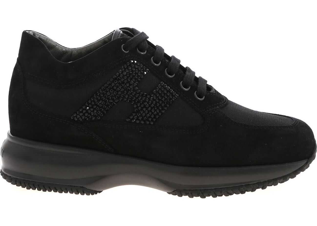 Hogan Interactive Sneakers In Black With Rhinestone Logo* Black