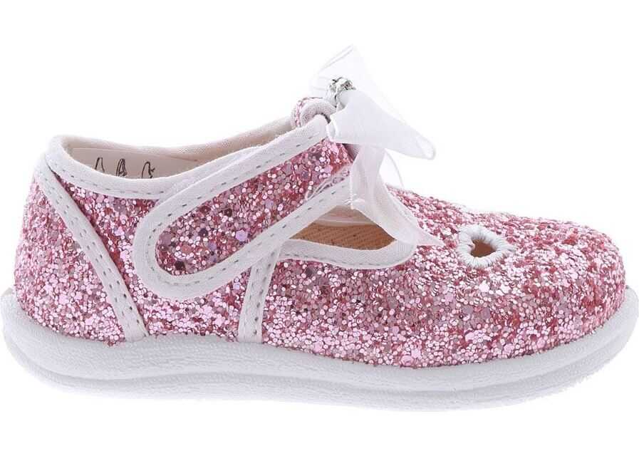 Monnalisa Glitter Sandal In Pink And White Pink