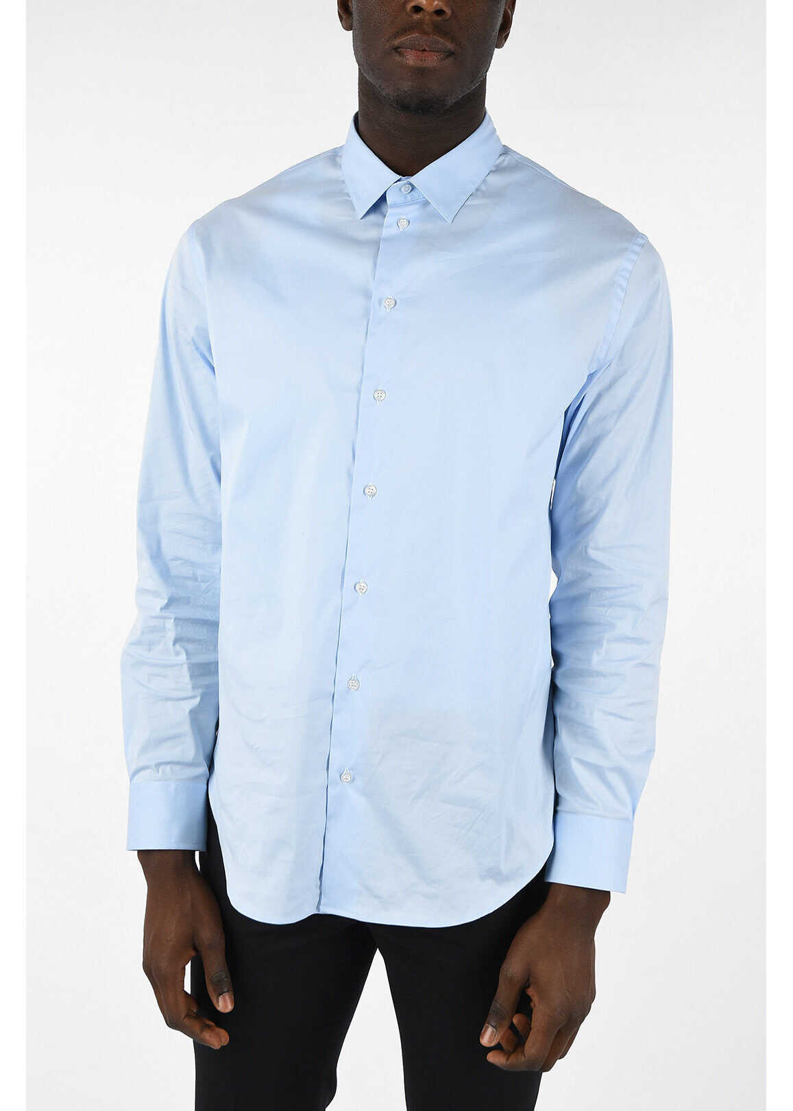 Armani EMPORIO Cotton Popeline Italian Collar Shirt BLUE