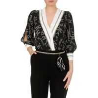 Bluze Lettering Print Bodysuit Shirt In Black Femei