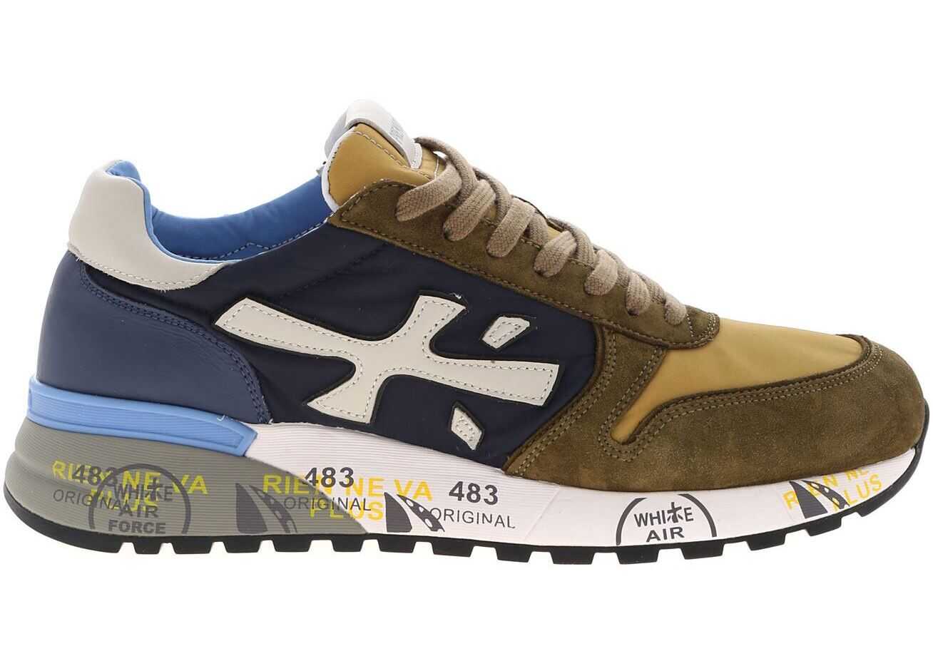 Premiata Mick Suede Sneakers In Green And Blue Blue