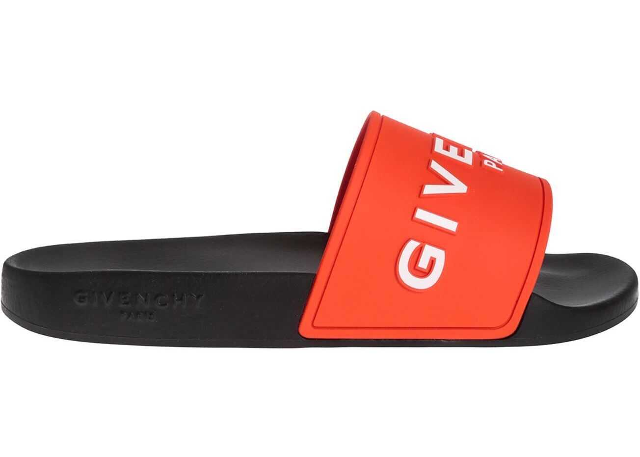 Givenchy Flat Slide Sandals In Black With Red Band Red