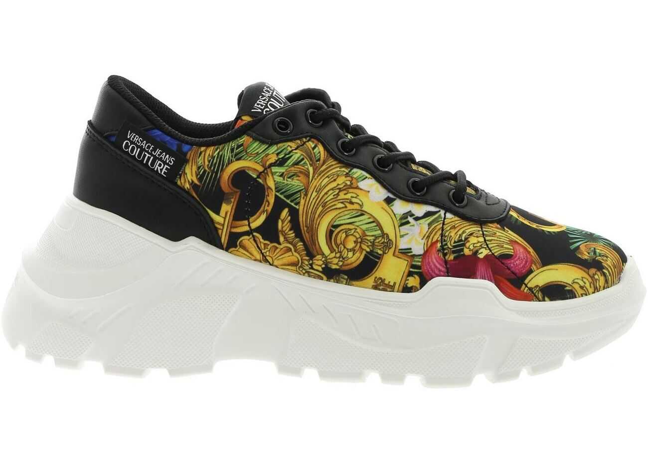 Versace Jeans Couture Tropical Baroque Print Sneakers In Black Black
