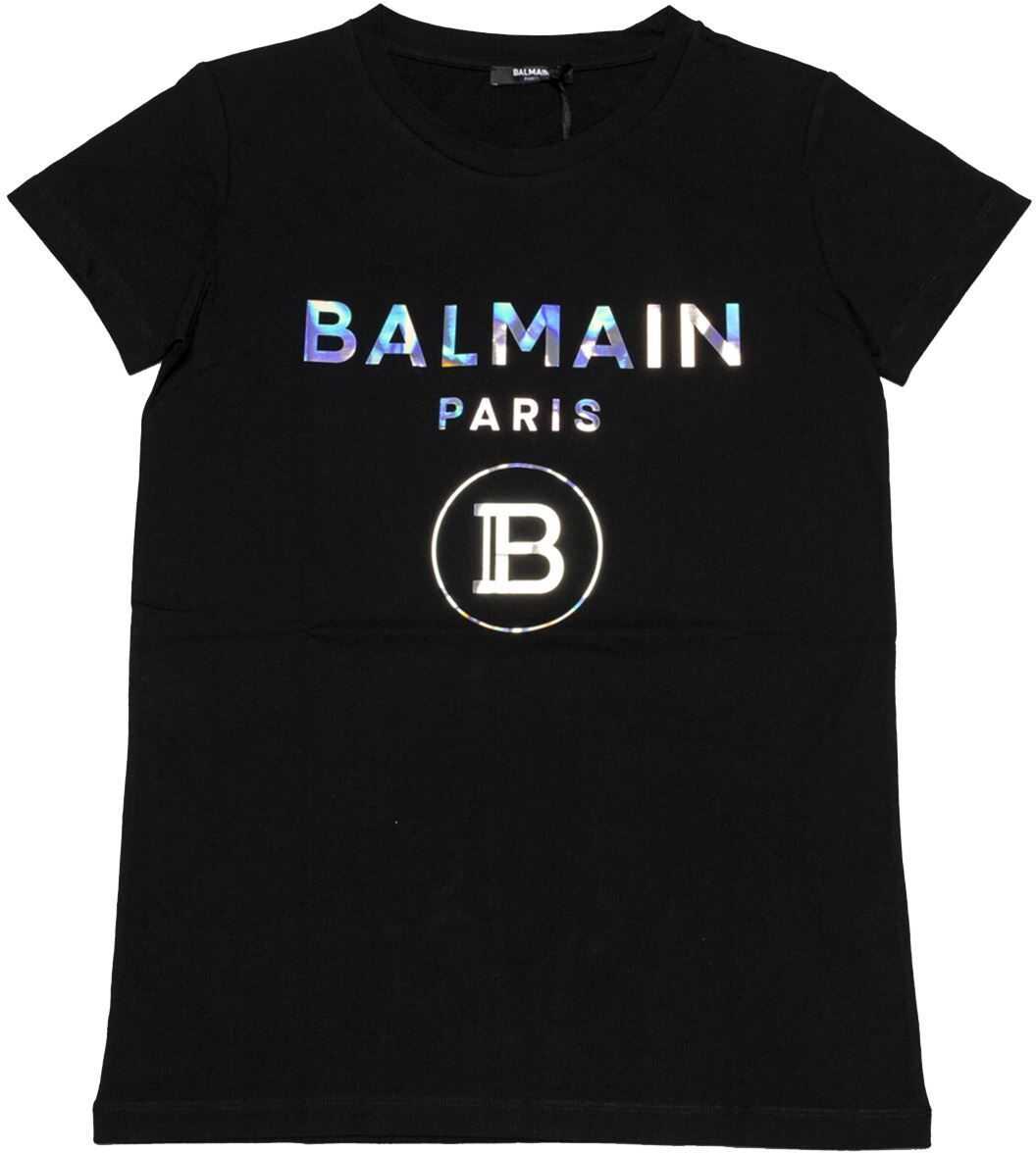 Balmain Iridescent Logo T-Shirt In Black 6M8021 MX030 930MC Black