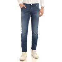 Blugi drepti Jeans In Blue With Cream-Colored Logo Barbati