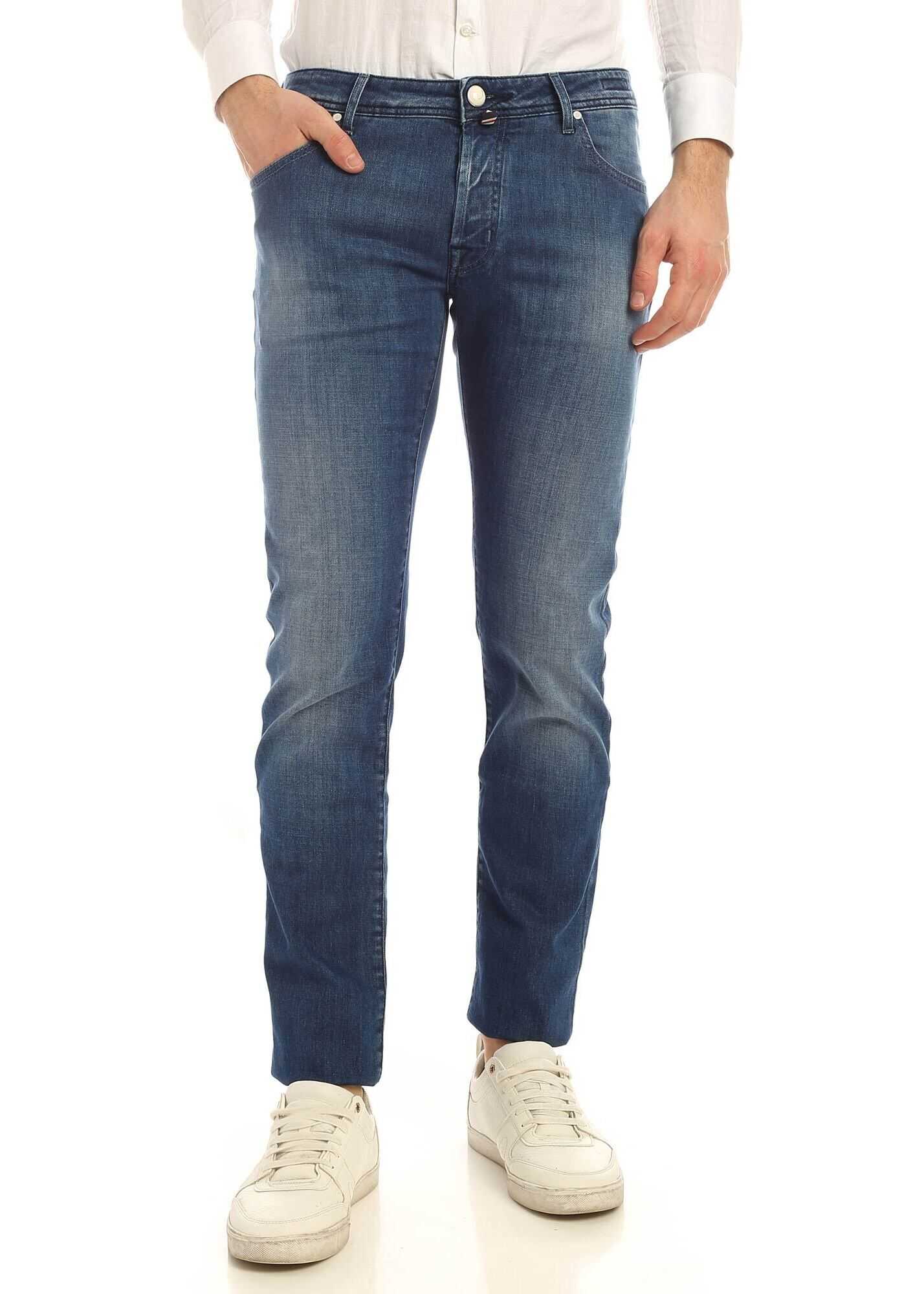 Jacob Cohen Jeans In Blue With Cream-Colored Logo Blue