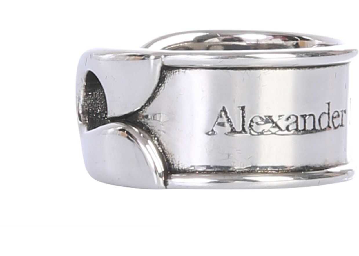 Alexander McQueen Band Ring With Carry Over Logo SILVER