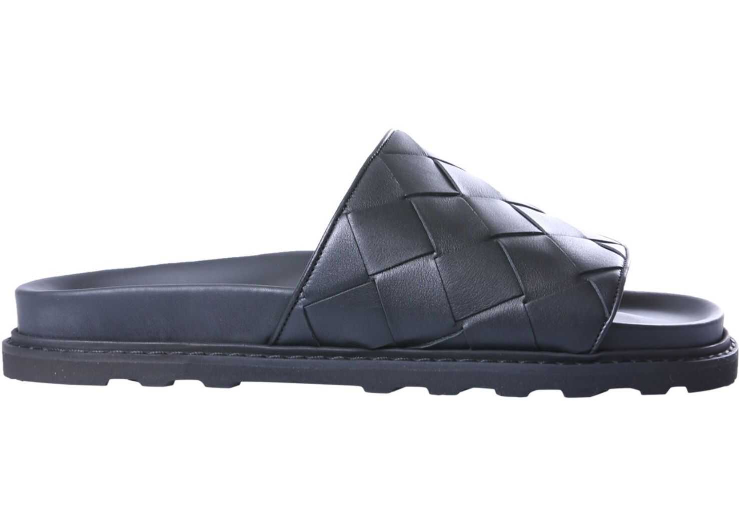 Bottega Veneta Braided Nappa Leather Slide Sandal BLACK