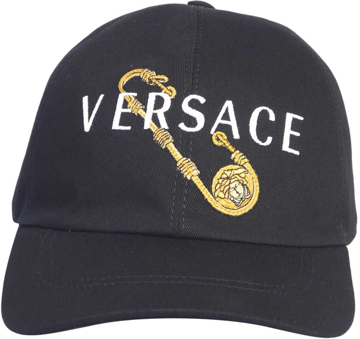 Versace Safety Pin Hat With Logo BLACK