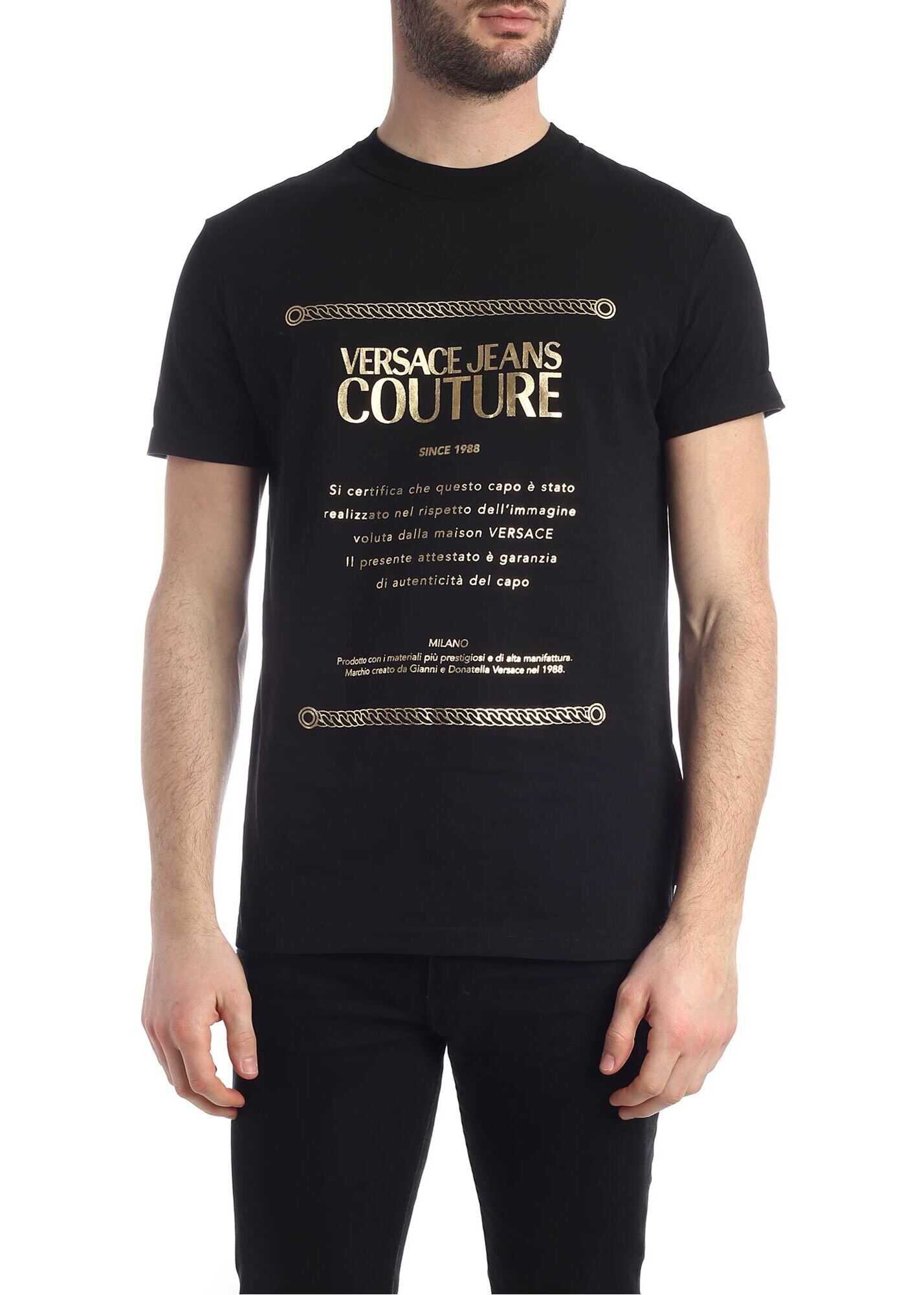 Versace Jeans Couture Golden Etichetta Print T-Shirt In Black Black