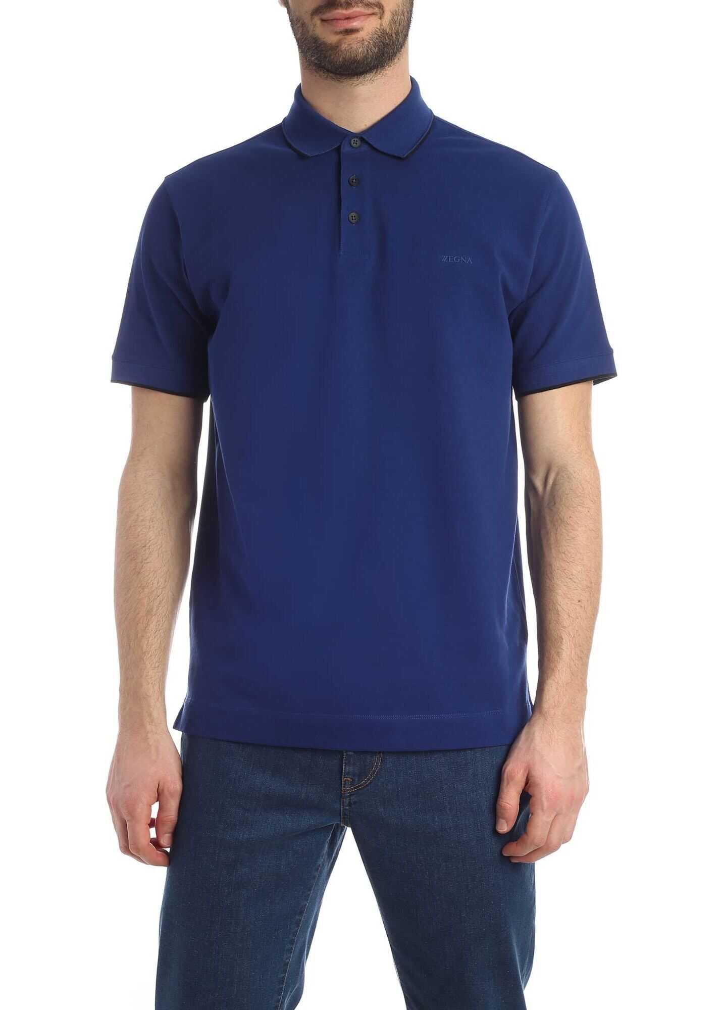 Z Zegna Contrasting Details Polo Shirt In Electric Blue Blue