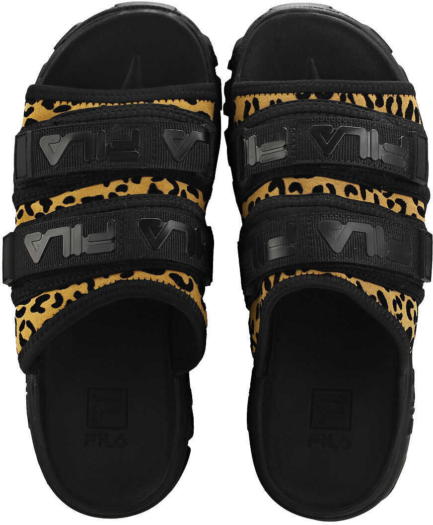 Fila Outdoor Animal Print Slide Sandals In Black Leopard Black