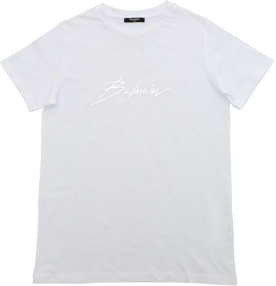 Balmain Silver Logo T-Shirt In White 6M8741 MX030 100AO White