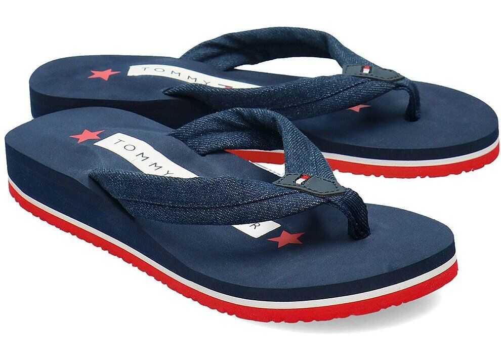 Tommy Hilfiger LogoPrint Flip Flop Denim Granatowy