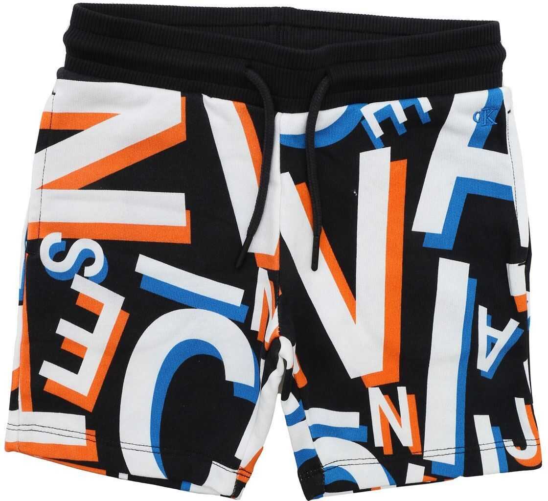 Calvin Klein Letter Bermuda In Black White And Orange Black