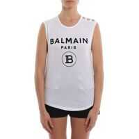 Bluze White Cotton Buttoned Logo Print Top Femei