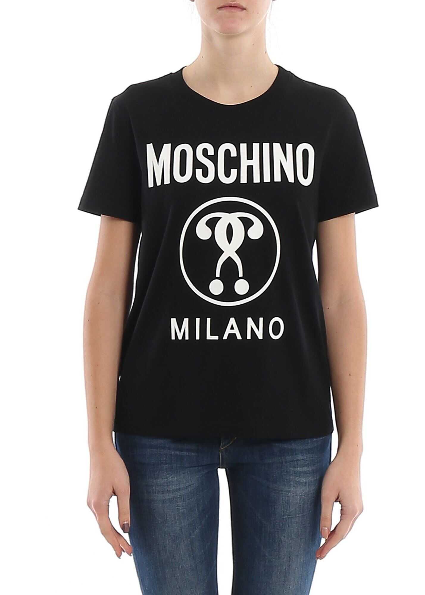 Moschino Double Question Mark Printed Jersey T-Shirt Black