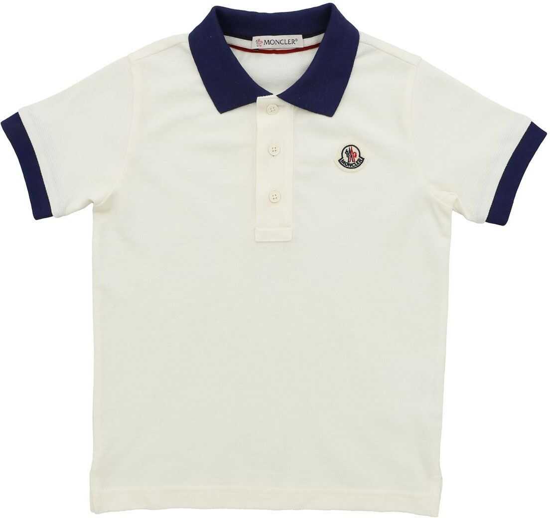 Moncler Kids Logo Patch Polo Shirt In Ivory Color* White