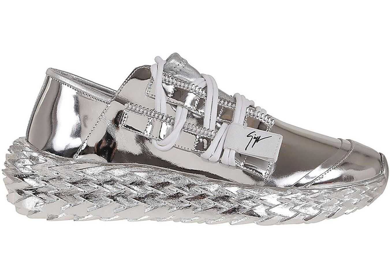 Giuseppe Zanotti Urchin Mirror Leather Sneakers Silver