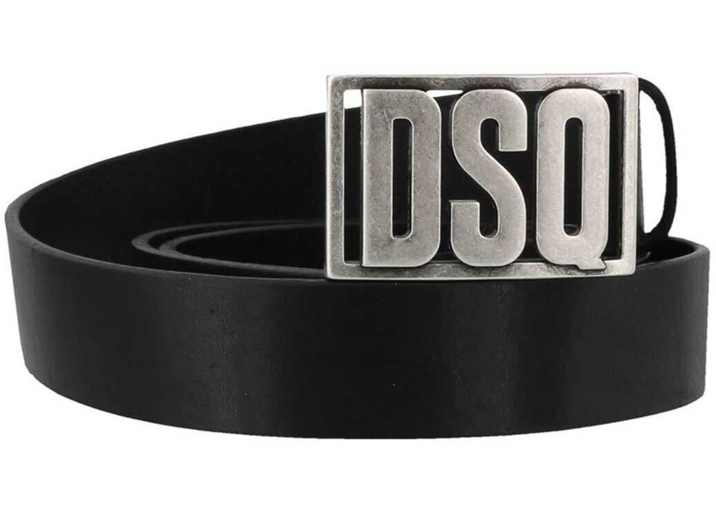 DSQUARED2 Silver-Tone Logo Buckle Leather Belt Black