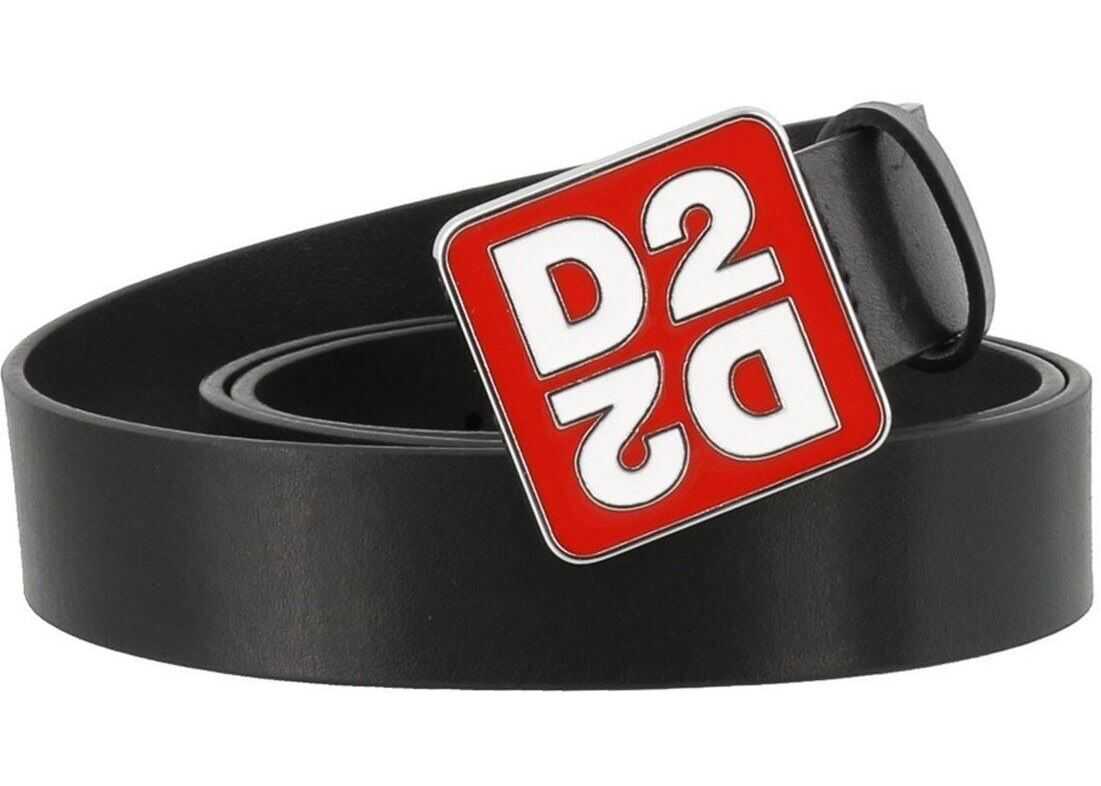 DSQUARED2 Squared Logo Buckle Leather Belt Black