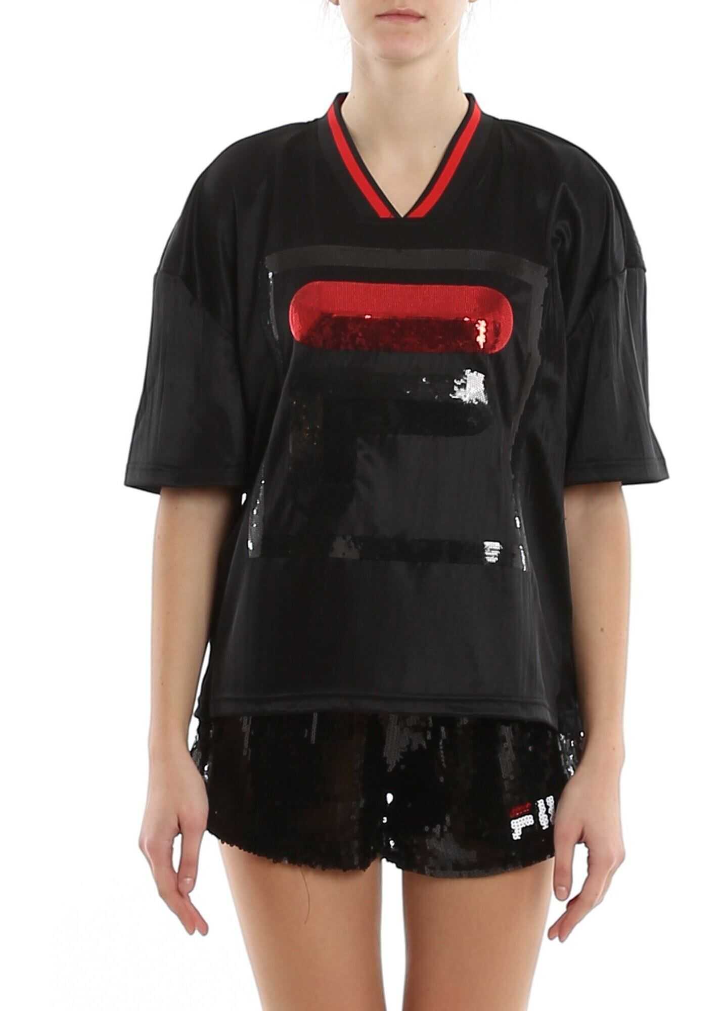 Fila Miu Sequined Maxi Logo T-Shirt Black