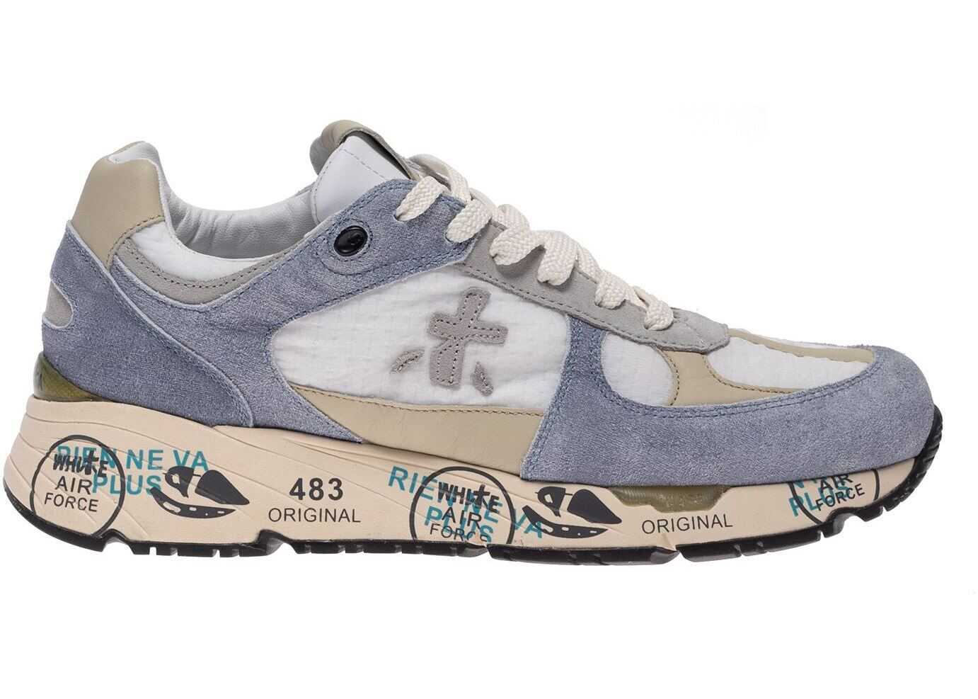 Premiata Mase Suede Sneakers In Grey White And Beige MASE 4550 Light Blue