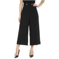 Pantaloni casual Decorative Buttons Crepe Pants In Black Femei