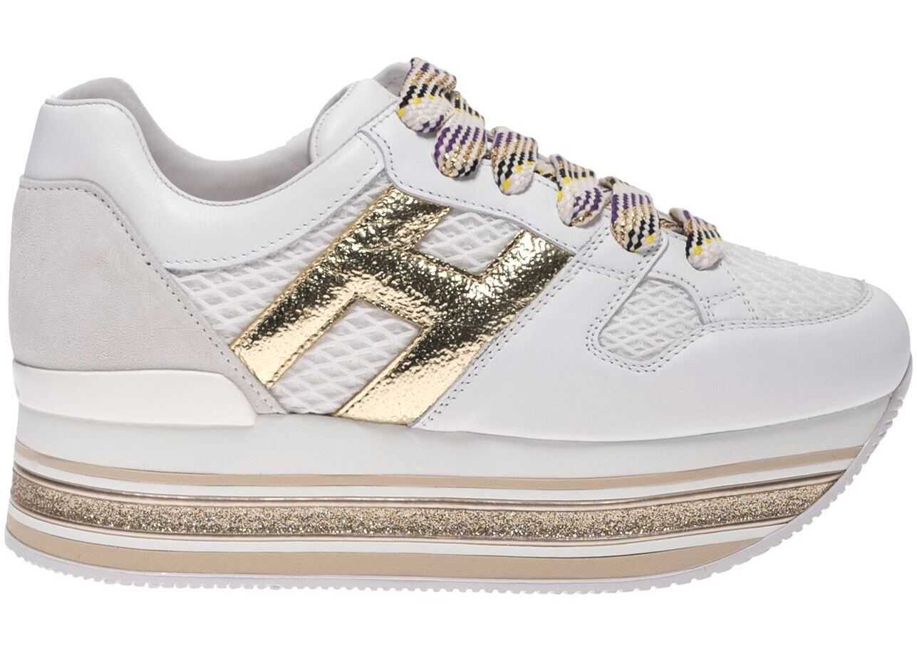 Hogan Maxi H222 Sneakers In White And Gold White